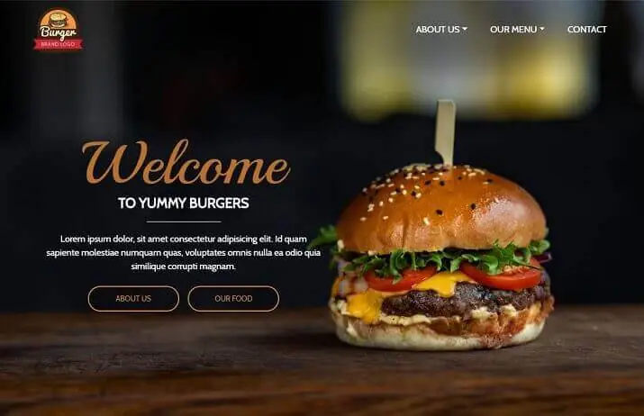 Fictional burger restaurant landing page